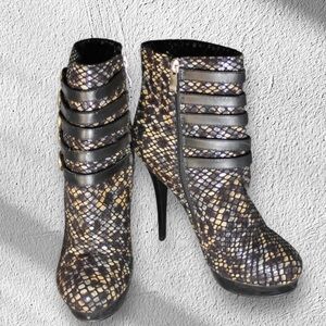 Faux Snakeskin Patterned Ankle Boots with High Heel by Italina